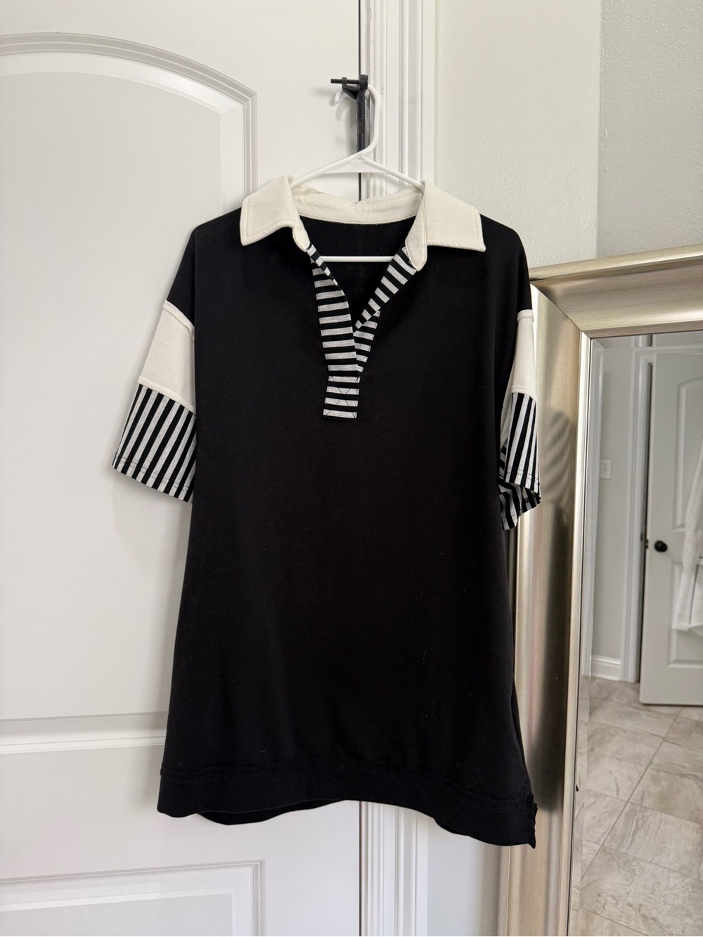Black & White Striped Collar Women’s Dress